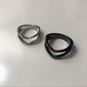 F21 Silver and Dark Gray Chevron Rings